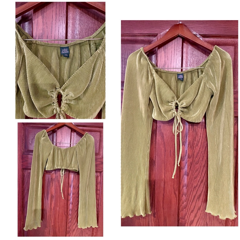 Wild Fable Green Long Sleeve Crop Blouse